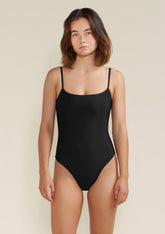 Model wearing Tama Swim harlow One Piece in colour black