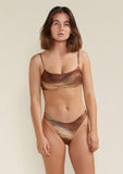 Model wearing blake bikini in gaia print front view